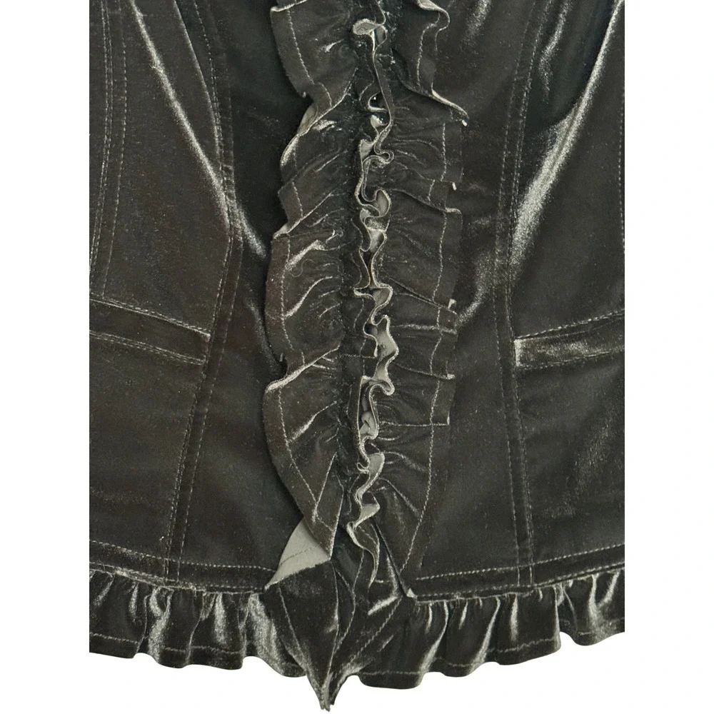 INC Black Velvet Goth Romantic Ruffle Blazer M Jacket Equestrian Riding Fairy - Picture 13 of 16